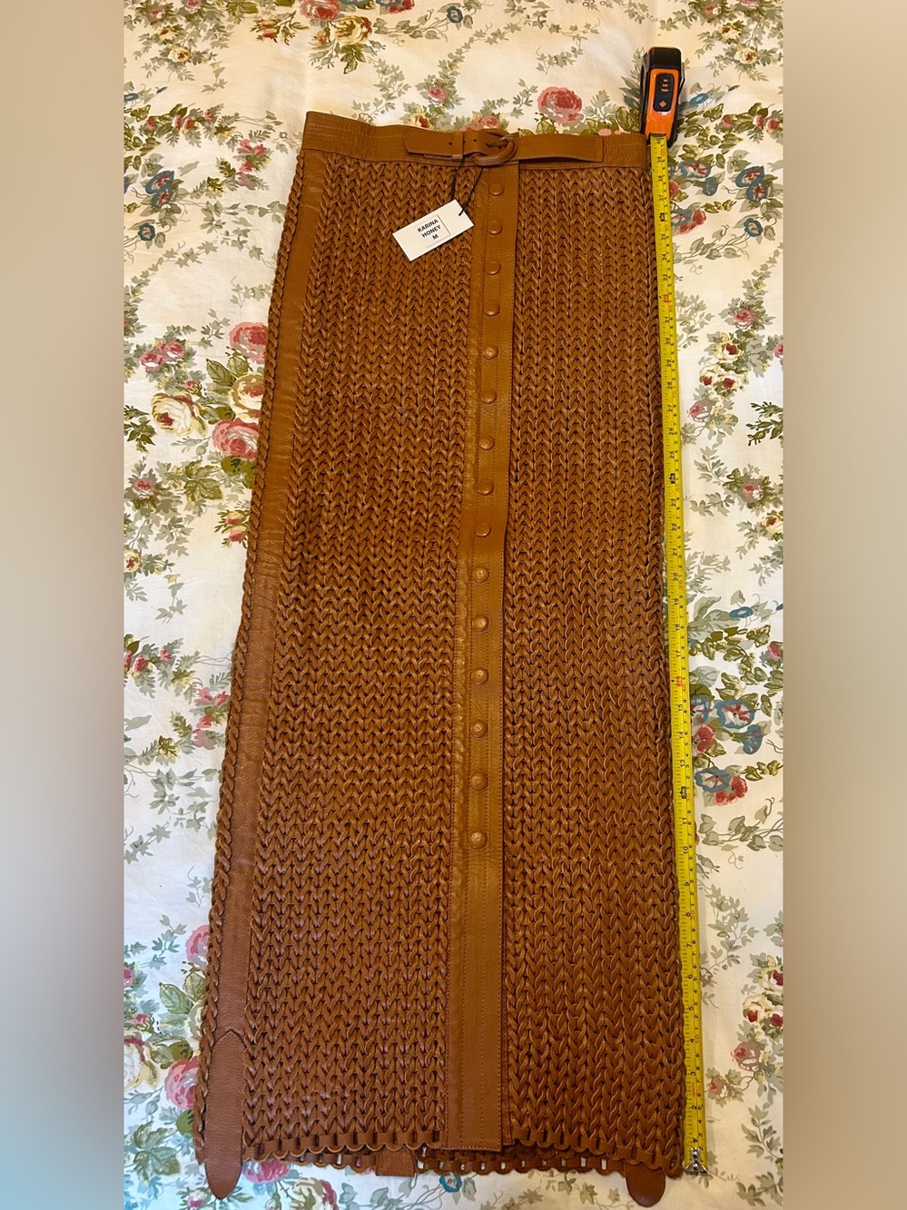 NONCHALANT Label, Genuine Leather Crochet Tan Maxi Skirt with Belt, size M, NWT - Picture 9 of 10